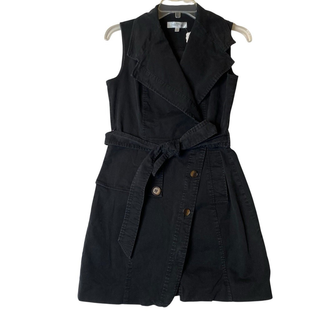 Toccin Sleeveless Belted Jacket Trench Dress Women S Black Twill Old Money